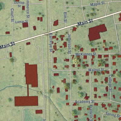 Close-up of the map of Smithville, Mississippi print showing street and building detail