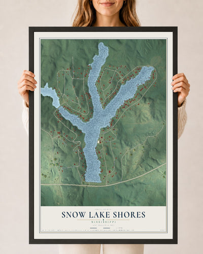 Map of Snow Lake Shores, Mississippi, 24 x 36 inch print in a black wood frame
