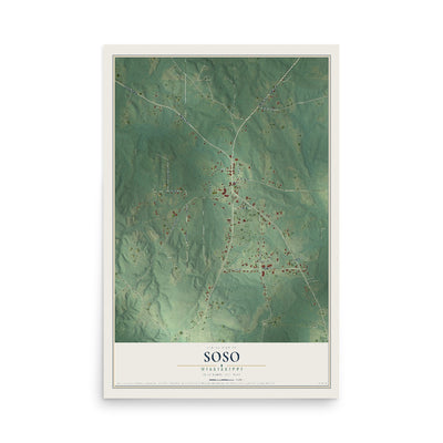 Map of Soso, Mississippi, 12 x 18 inch unframed archival matte print