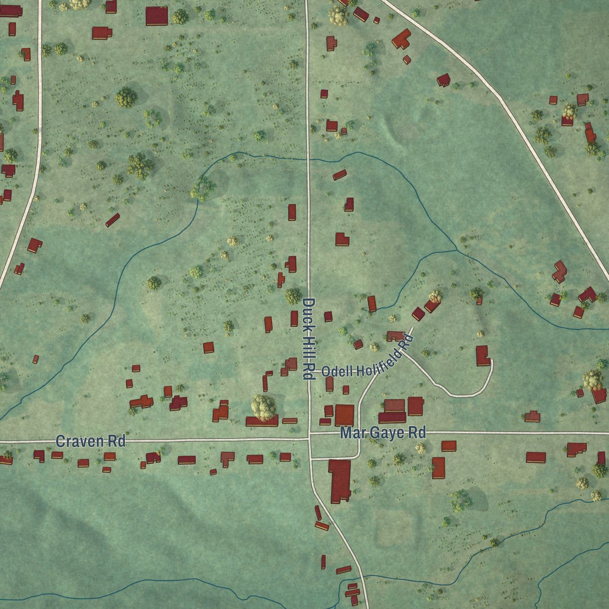 Close-up of the map of Soso, Mississippi print showing street and building detail