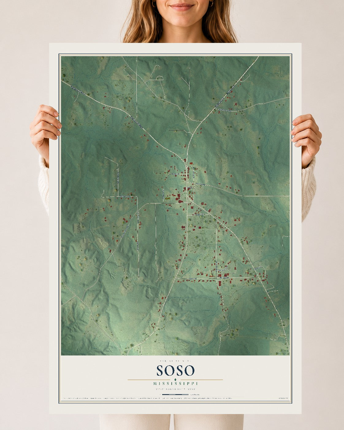 Map of Soso, Mississippi, 24 x 36 inch unframed archival matte print