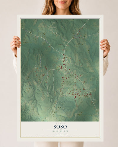 Map of Soso, Mississippi, 24 x 36 inch unframed archival matte print