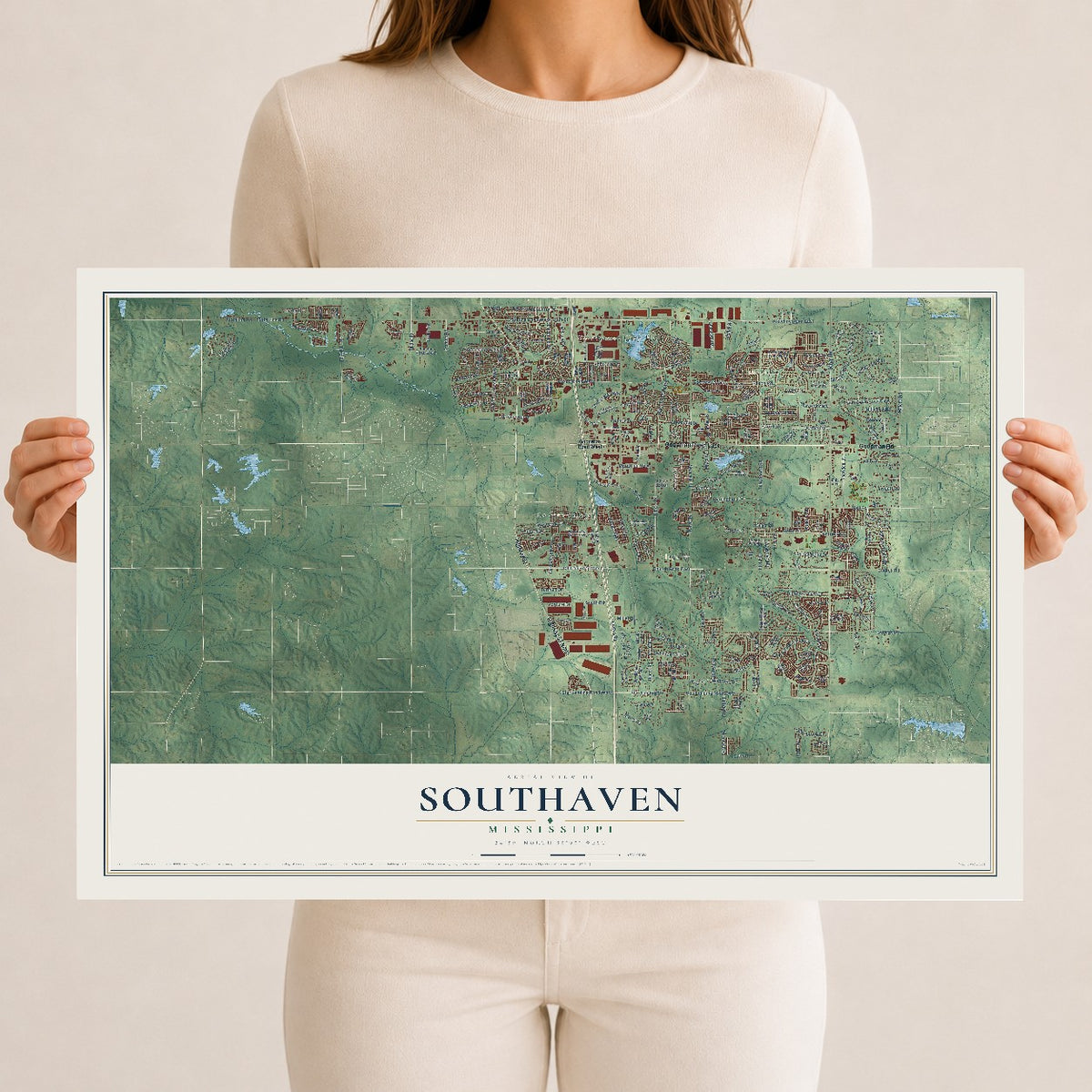 Map of Southaven, Mississippi, 12 x 18 inch unframed archival matte print