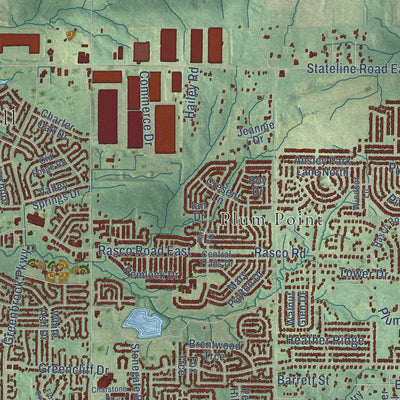 Close-up of the map of Southaven, Mississippi print showing street and building detail