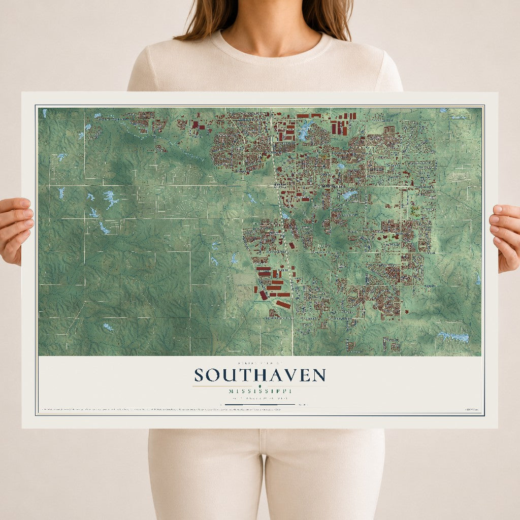 Map of Southaven, Mississippi, 18 x 24 inch unframed archival matte print