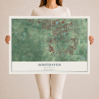 Map of Southaven, Mississippi, 24 x 36 inch unframed archival matte print