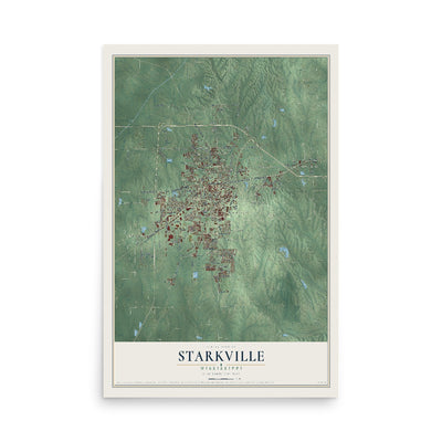 Map of Starkville, Mississippi, 12 x 18 inch unframed archival matte print