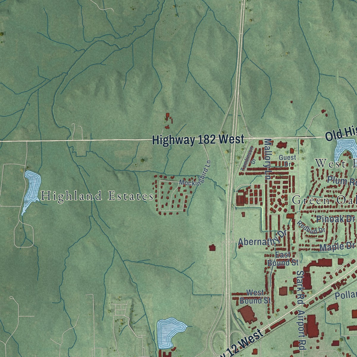 Second close-up of the map of Starkville, Mississippi print showing more streets and buildings