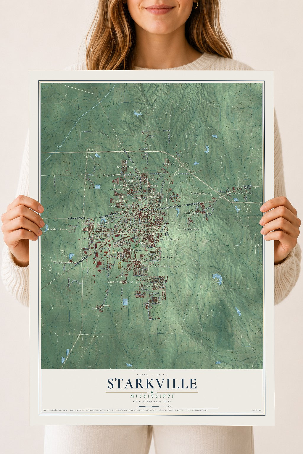 Map of Starkville, Mississippi, 18 x 24 inch unframed archival matte print