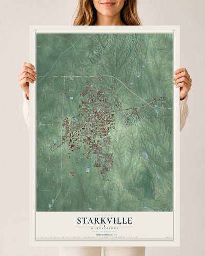 Map of Starkville, Mississippi, 24 x 36 inch unframed archival matte print