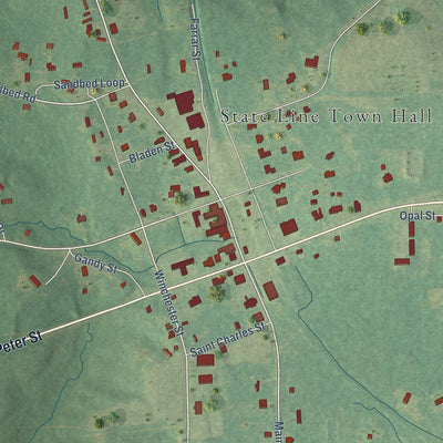 Close-up of the map of State Line, Mississippi print showing street and building detail