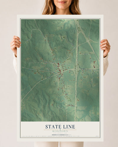 Map of State Line, Mississippi, 24 x 36 inch unframed archival matte print