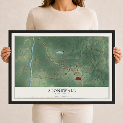 Map of Stonewall, Mississippi, 12 x 18 inch print in a black wood frame