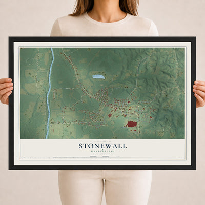 Map of Stonewall, Mississippi, 18 x 24 inch print in a black wood frame