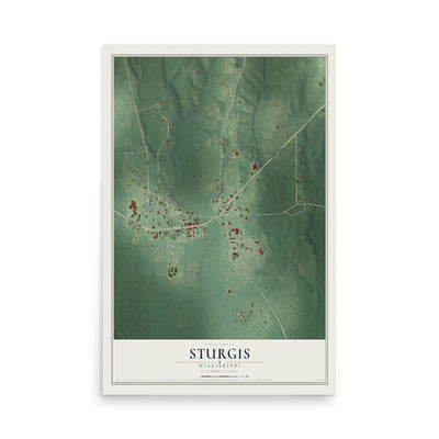 Map of Sturgis, Mississippi, 12 x 18 inch unframed archival matte print