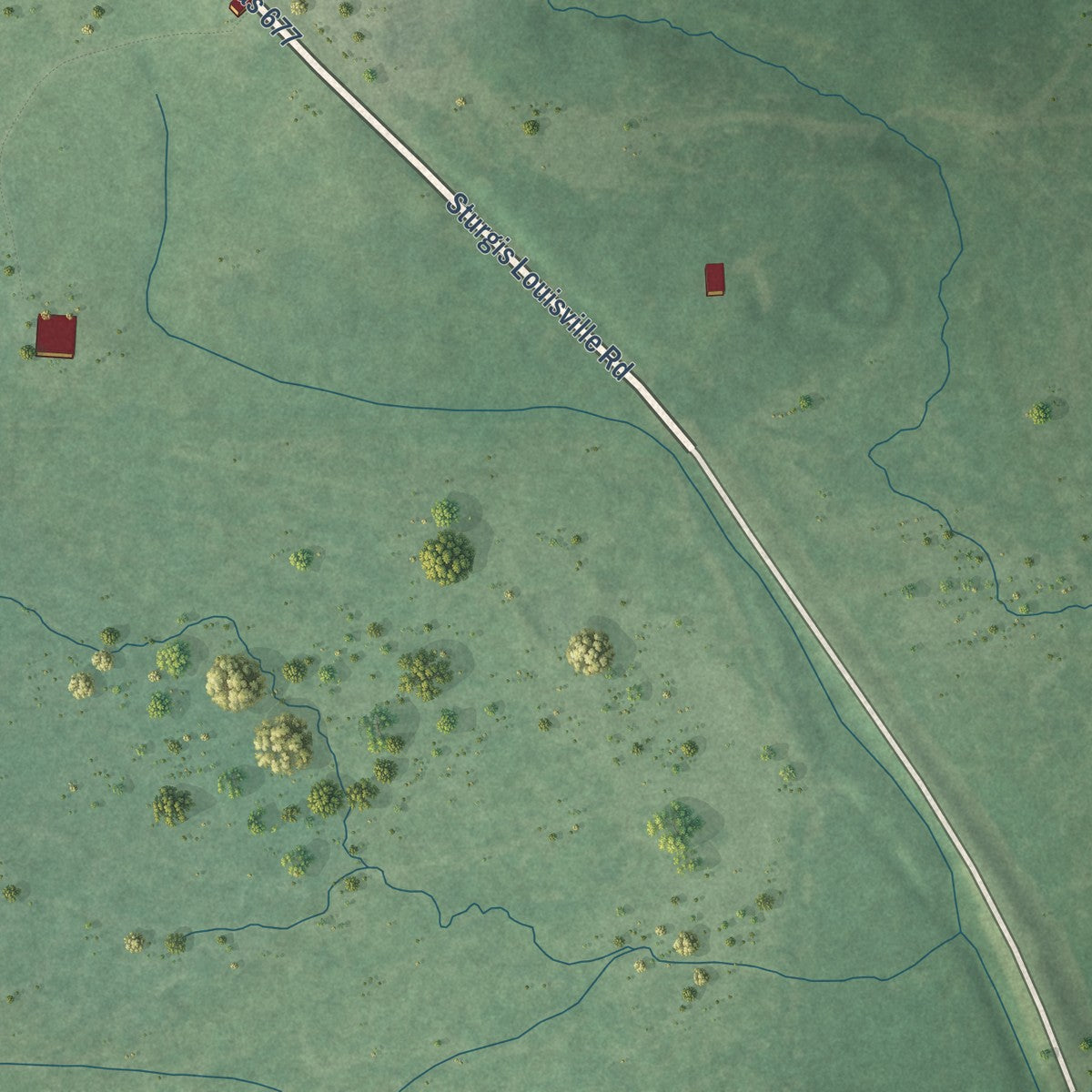 Second close-up of the map of Sturgis, Mississippi print showing more streets and buildings