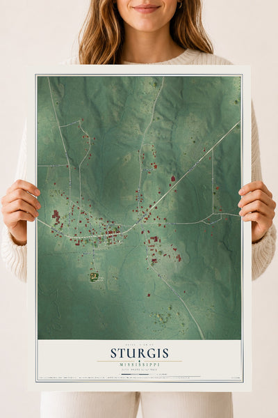 Map of Sturgis, Mississippi, 18 x 24 inch unframed archival matte print