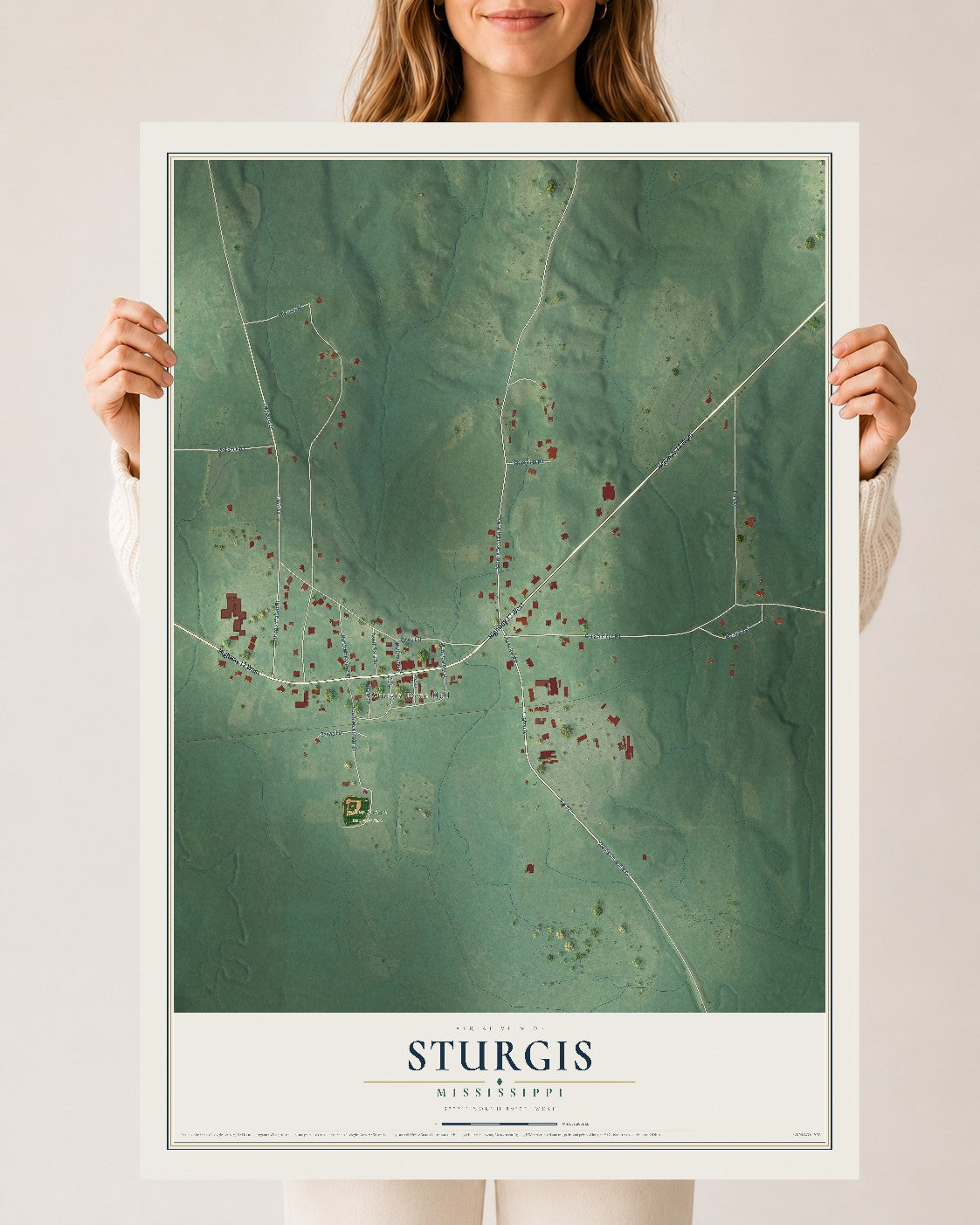 Map of Sturgis, Mississippi, 24 x 36 inch unframed archival matte print