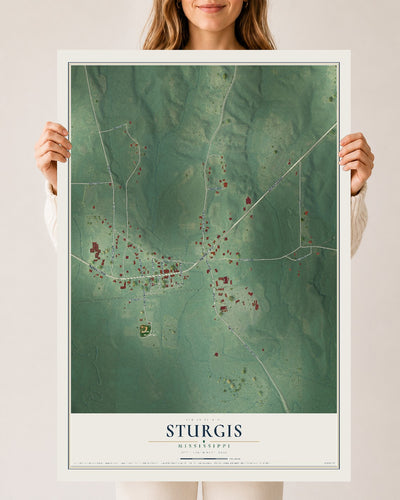 Map of Sturgis, Mississippi, 24 x 36 inch unframed archival matte print