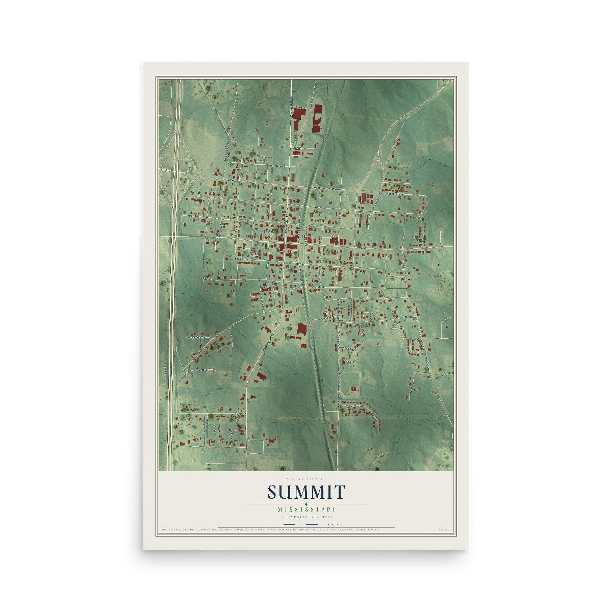 Map of Summit, Mississippi, 12 x 18 inch unframed archival matte print