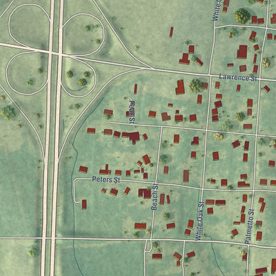 Second close-up of the map of Summit, Mississippi print showing more streets and buildings