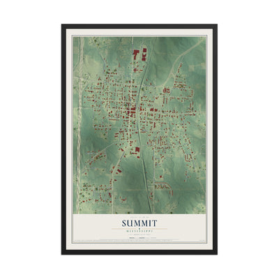 Map of Summit, Mississippi, 12 x 18 inch print in a black wood frame