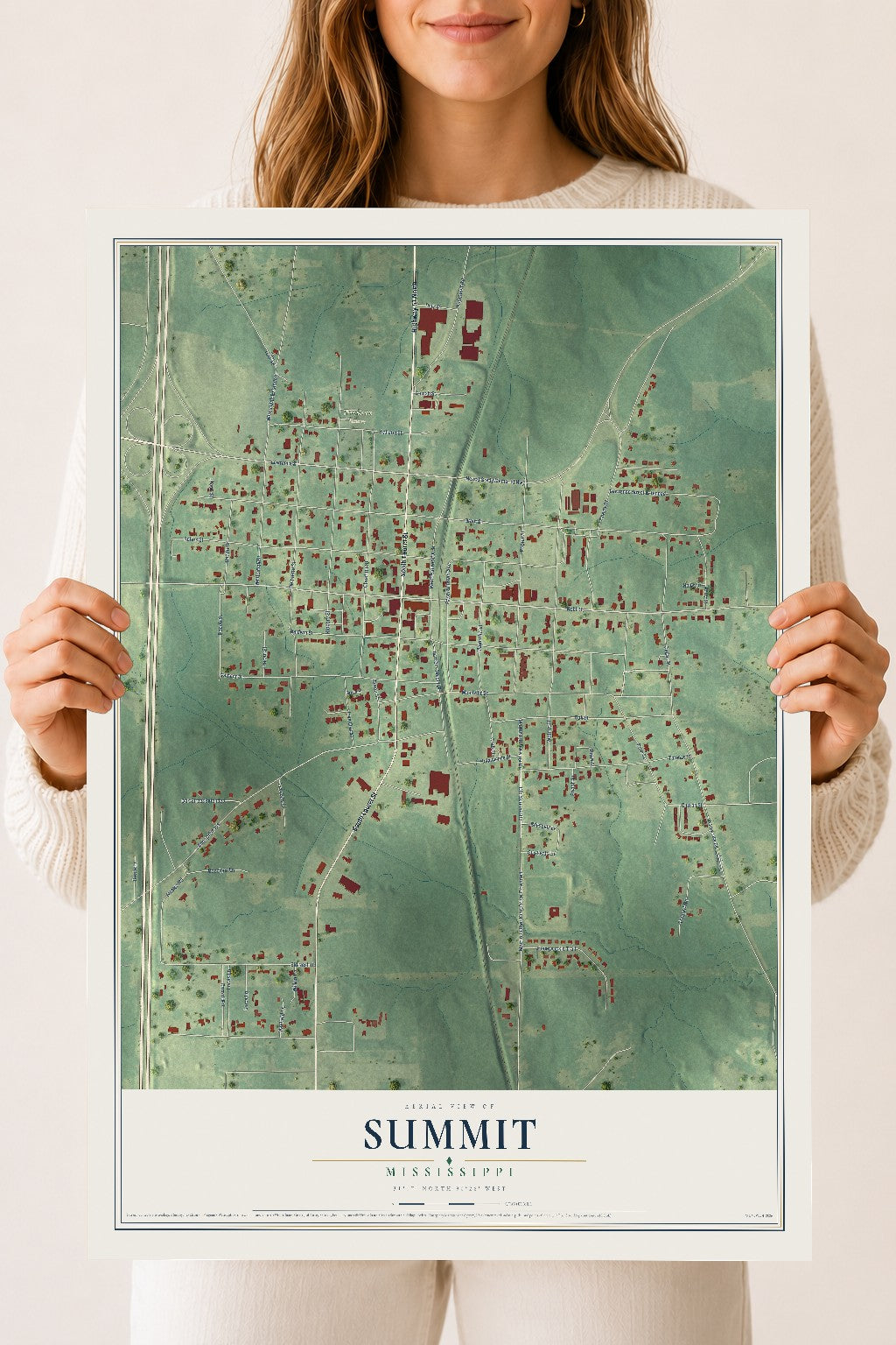 Map of Summit, Mississippi, 18 x 24 inch unframed archival matte print