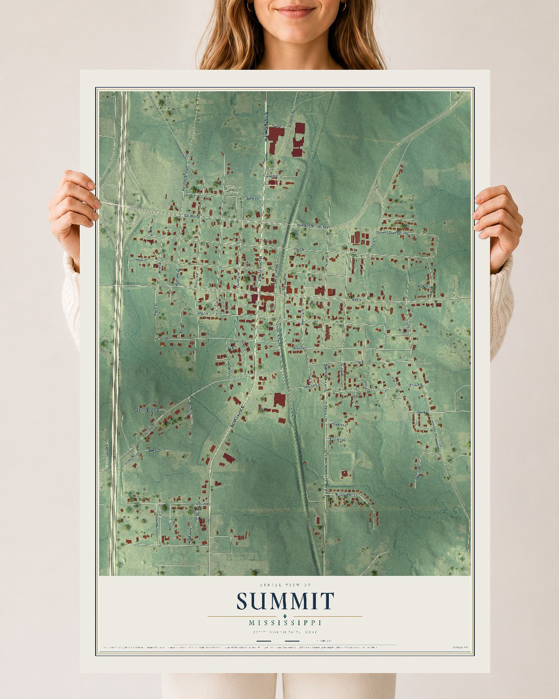 Map of Summit, Mississippi, 24 x 36 inch unframed archival matte print