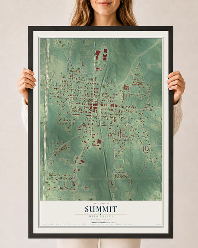 Map of Summit, Mississippi, 24 x 36 inch print in a black wood frame