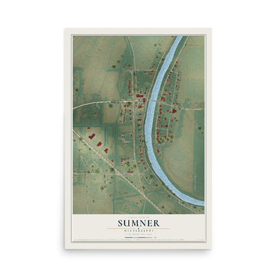 Map of Sumner, Mississippi, 12 x 18 inch unframed archival matte print