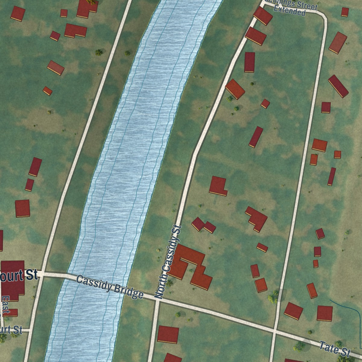 Close-up of the map of Sumner, Mississippi print showing street and building detail