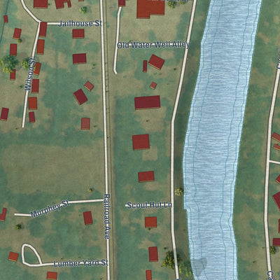 Second close-up of the map of Sumner, Mississippi print showing more streets and buildings