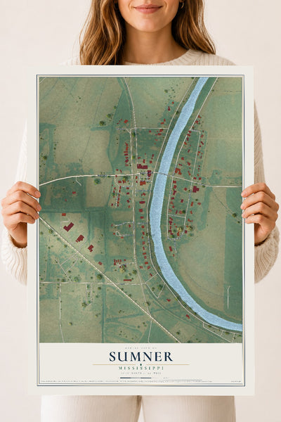 Map of Sumner, Mississippi, 18 x 24 inch unframed archival matte print