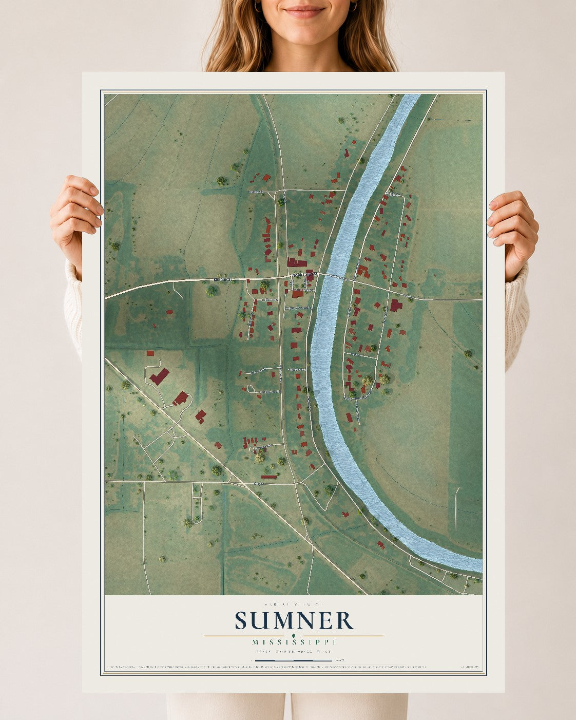 Map of Sumner, Mississippi, 24 x 36 inch unframed archival matte print