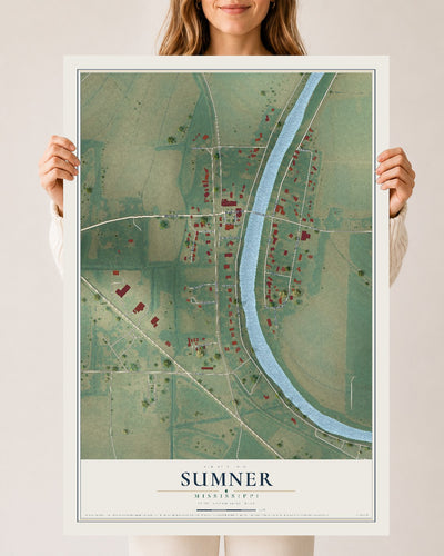 Map of Sumner, Mississippi, 24 x 36 inch unframed archival matte print