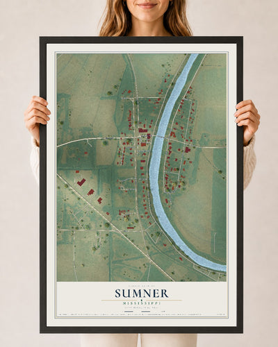 Map of Sumner, Mississippi, 24 x 36 inch print in a black wood frame