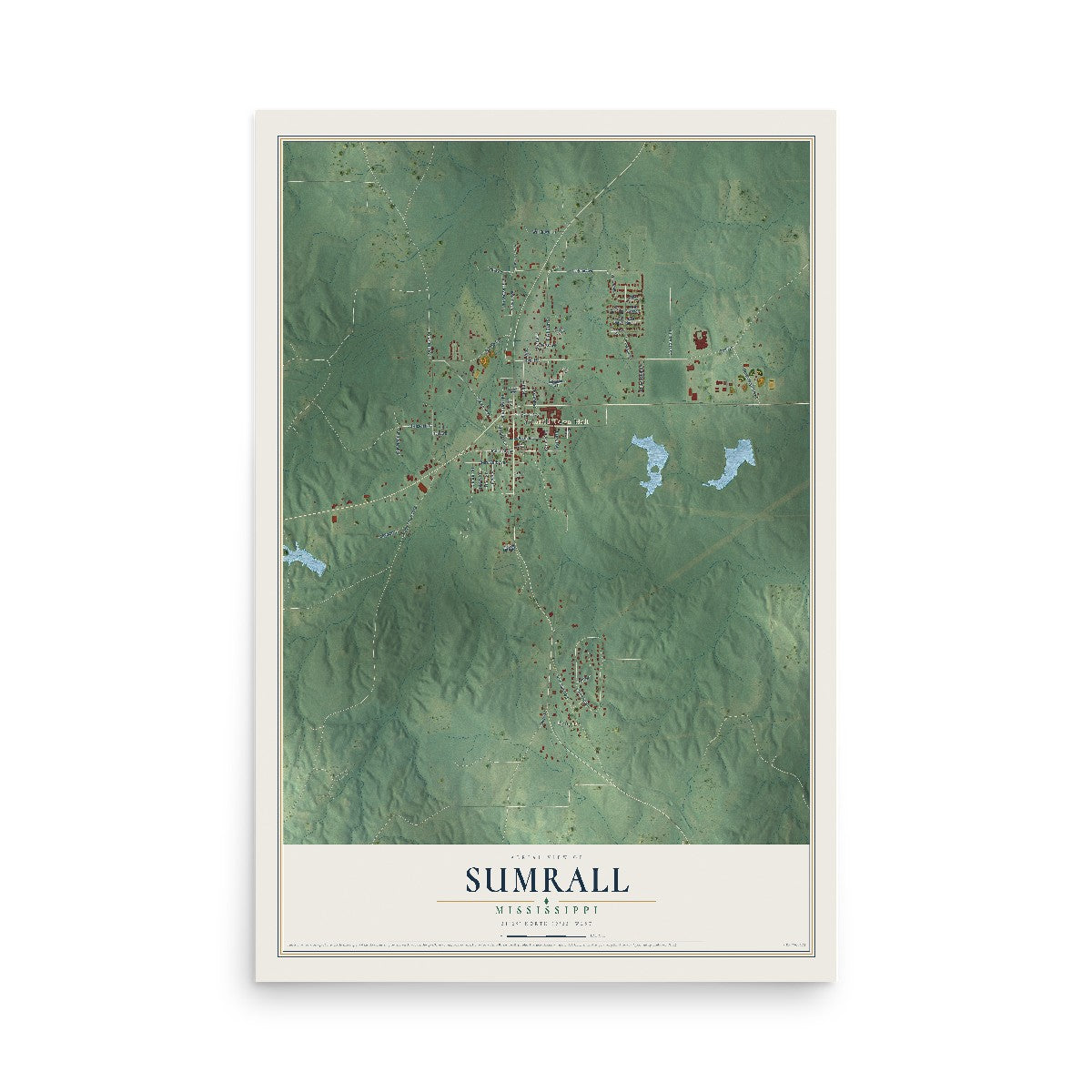 Map of Sumrall, Mississippi, 12 x 18 inch unframed archival matte print
