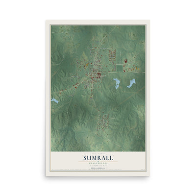 Map of Sumrall, Mississippi, 12 x 18 inch unframed archival matte print