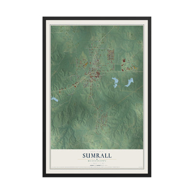 Map of Sumrall, Mississippi, 12 x 18 inch print in a black wood frame