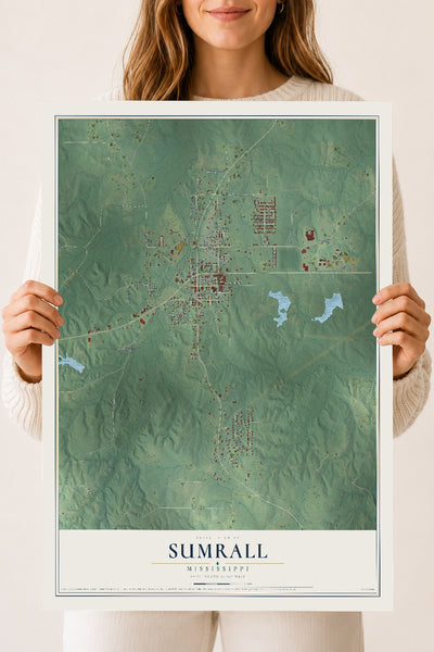 Map of Sumrall, Mississippi, 18 x 24 inch unframed archival matte print