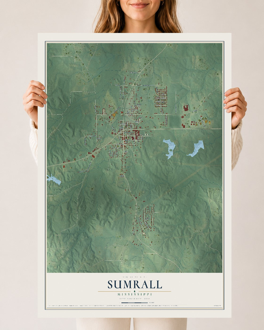 Map of Sumrall, Mississippi, 24 x 36 inch unframed archival matte print