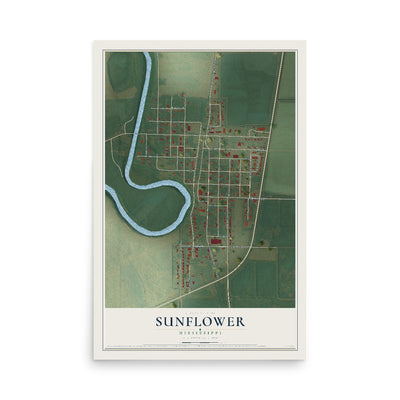 Map of Sunflower, Mississippi, 12 x 18 inch unframed archival matte print