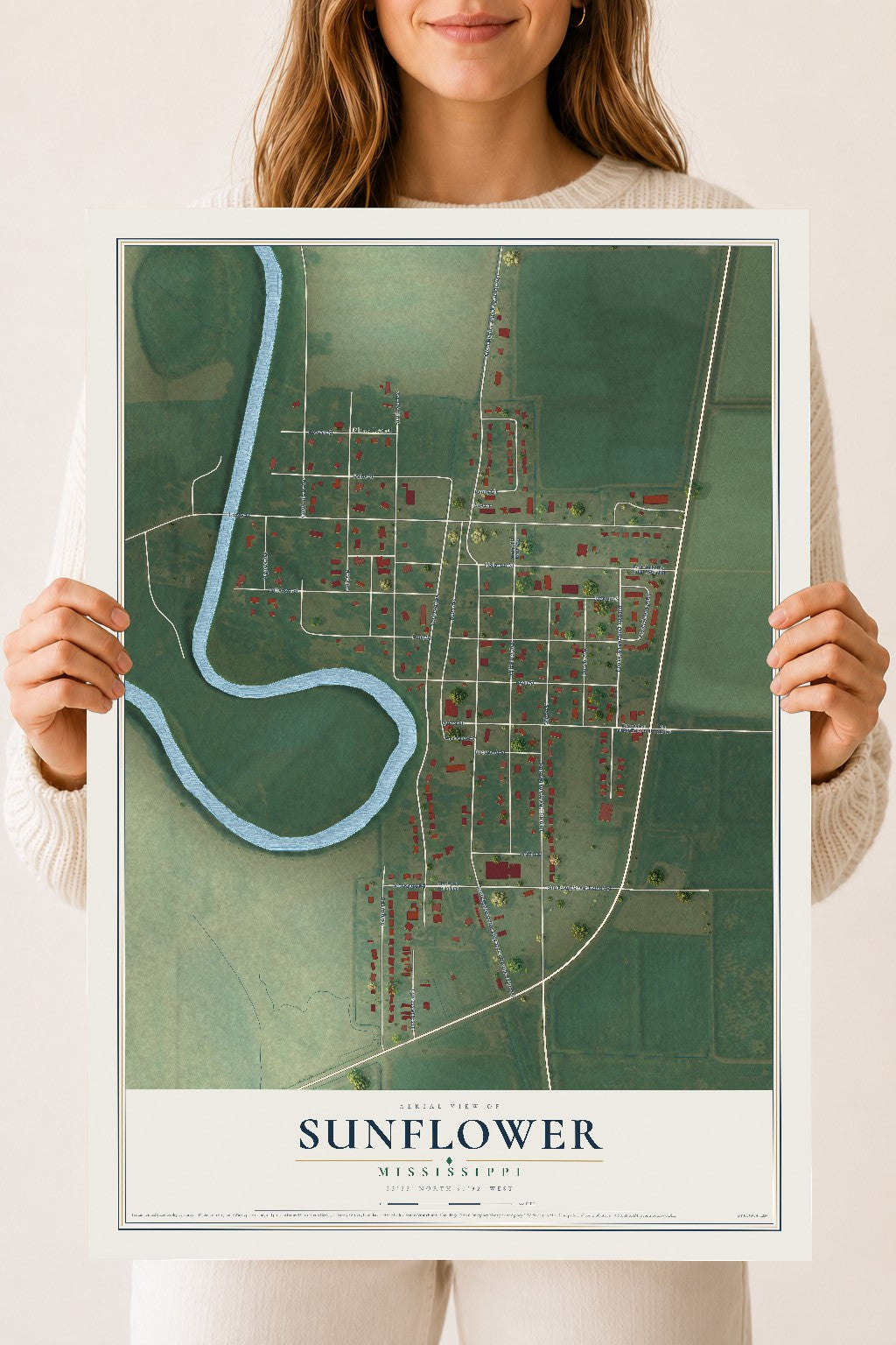 Map of Sunflower, Mississippi, 18 x 24 inch unframed archival matte print