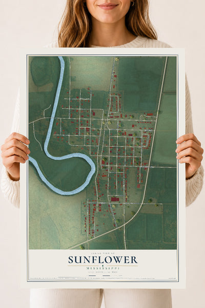 Map of Sunflower, Mississippi, 18 x 24 inch unframed archival matte print