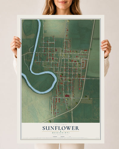 Map of Sunflower, Mississippi, 24 x 36 inch unframed archival matte print