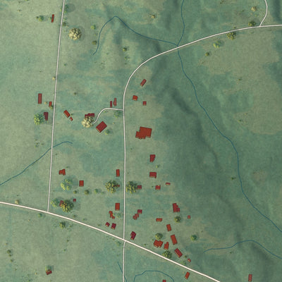 Close-up of the map of Sylvarena, Mississippi print showing street and building detail