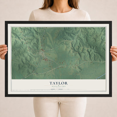 Map of Taylor, Mississippi, 18 x 24 inch print in a black wood frame