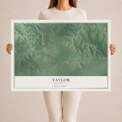 Map of Taylor, Mississippi, 24 x 36 inch unframed archival matte print