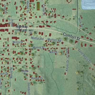 Close-up of the map of Taylorsville, Mississippi print showing street and building detail