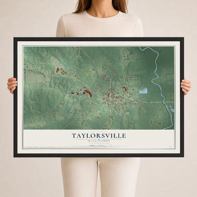 Map of Taylorsville, Mississippi, 24 x 36 inch print in a black wood frame